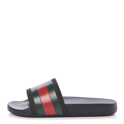 Gucci Rubber Web Mens Pool Slide Sandals 6 Black Green Red 1 of 9