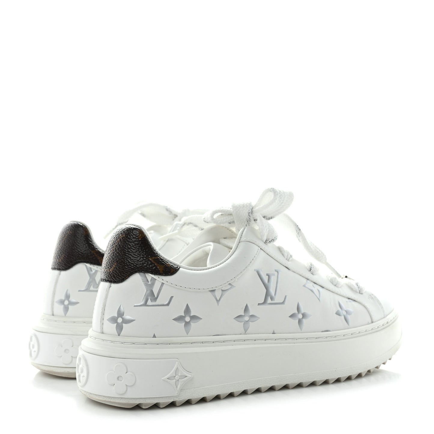 Calfskin Monogram Debossed Time Out Sneakers 35.5 White Silver