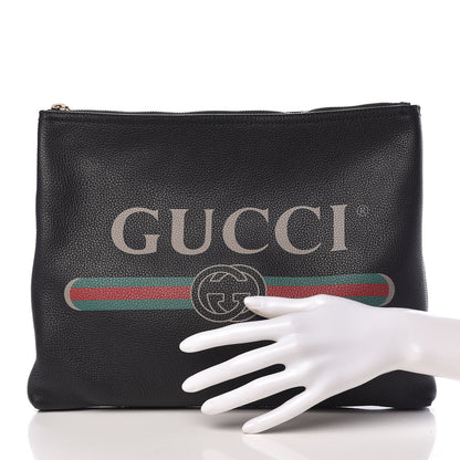 Gucci Pebbled Calfskin Medium Logo Portfolio Clutch Black 2 of 9