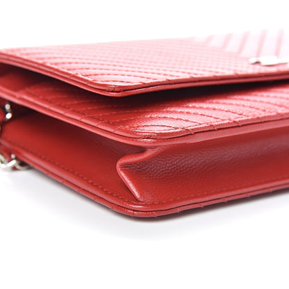 Chanel Caviar Chevron Quilted Wallet On Chain WOC Red 9 of 12