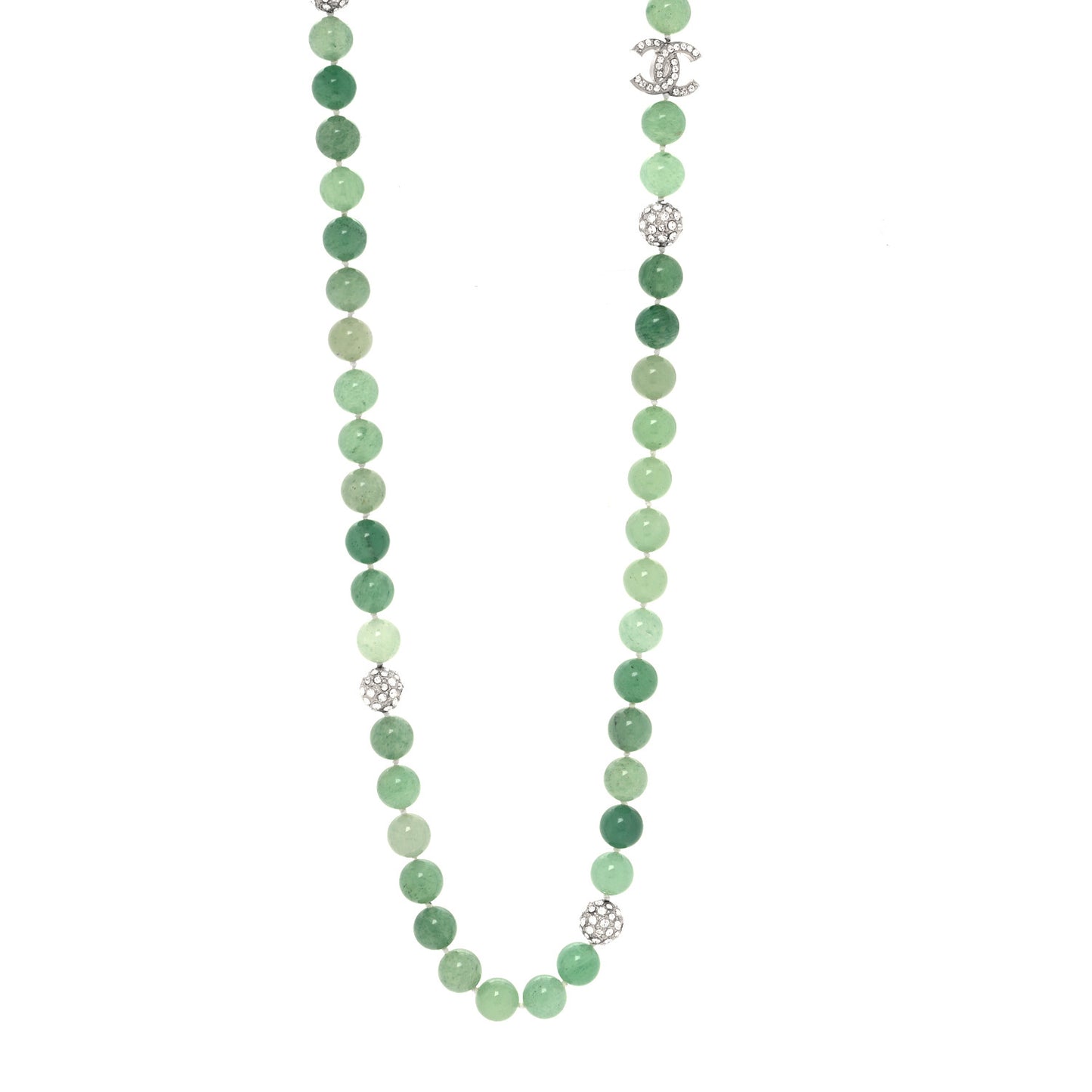 Crystal Jade CC Long Necklace Silver