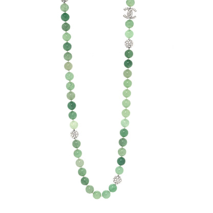 Chanel Crystal Jade CC Long Necklace Silver 1 of 5