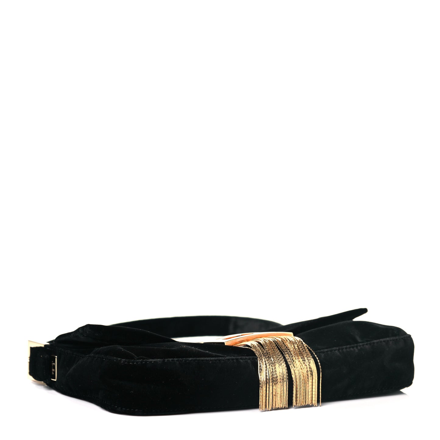 Velvet Metal Fringe Baguette Black Gold