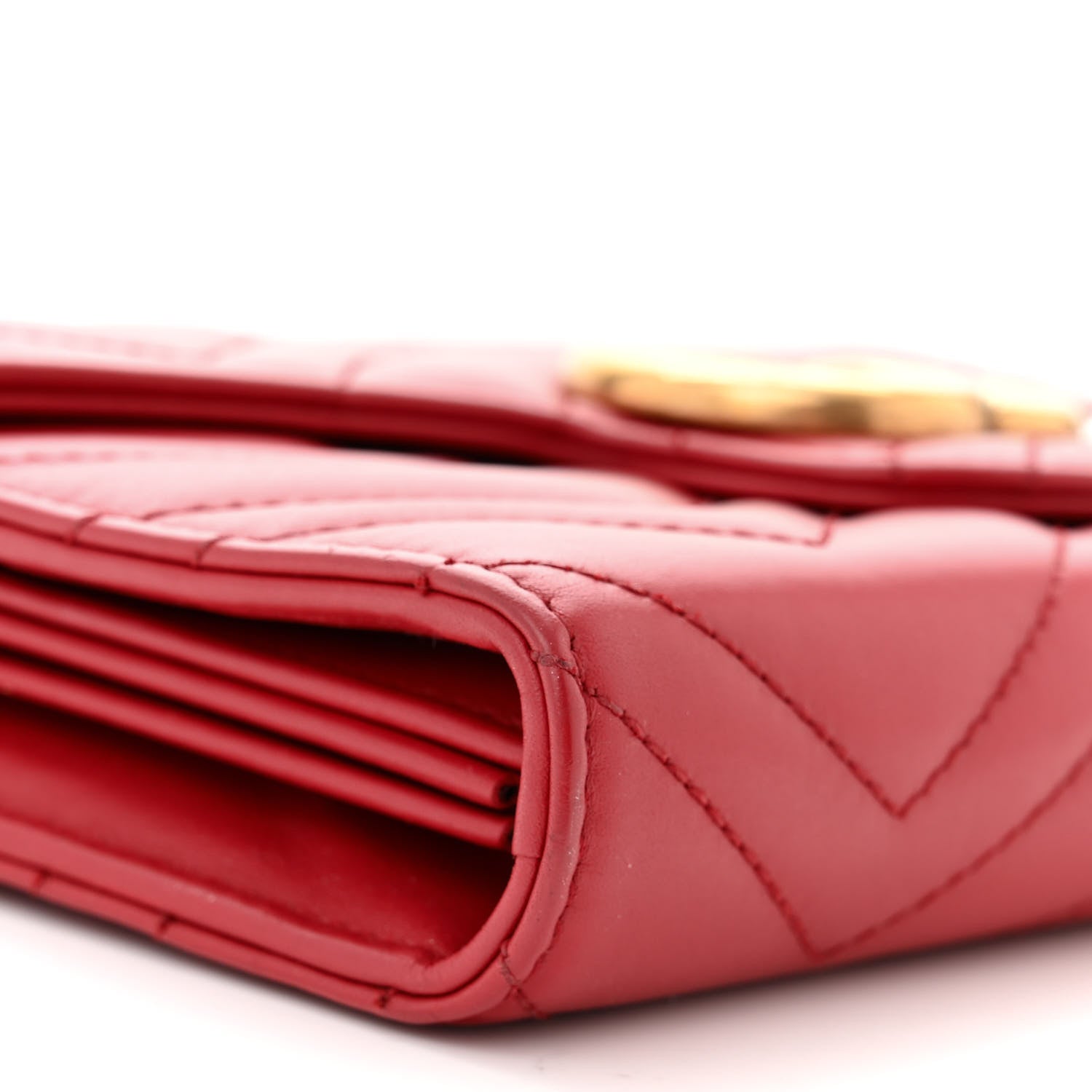 Gucci Calfskin Matelasse GG Marmont Chain Wallet Hibiscus Red 10 of 12