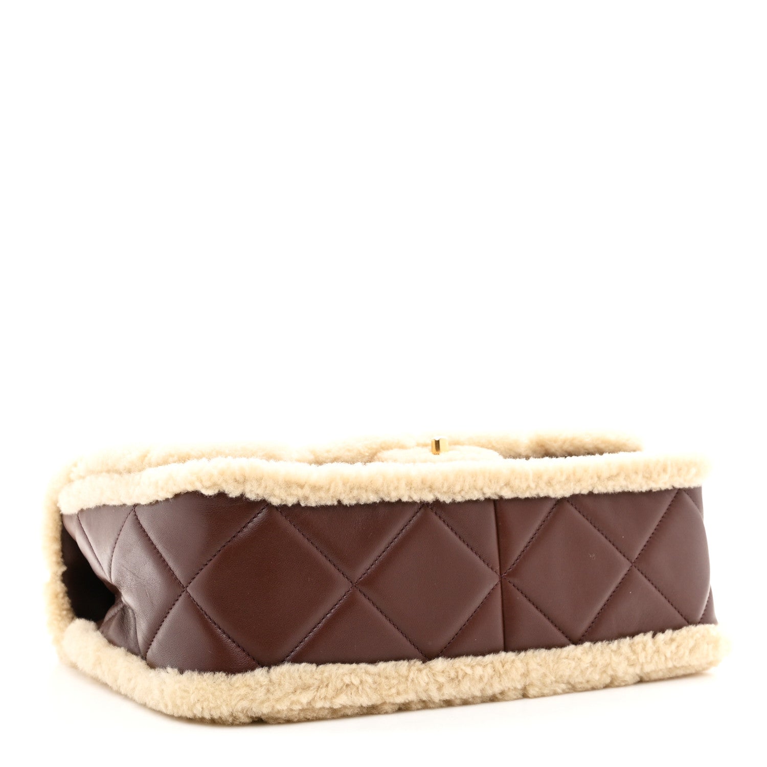 Chanel Shearling Lambskin Quilted Large Furry Coco Flap Beige Dark Brown 4 of 10