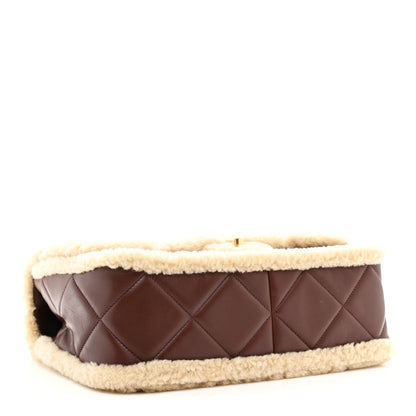 Chanel Shearling Lambskin Quilted Large Furry Coco Flap Beige Dark Brown 4 of 10