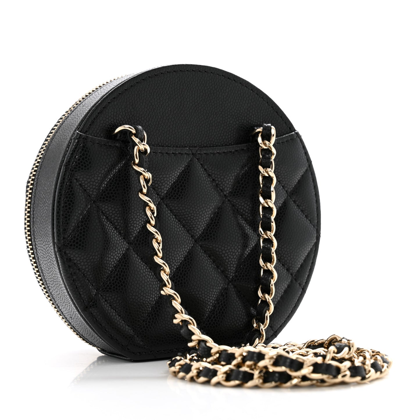 Caviar Quilted Round Coco Clutch With Chain Black