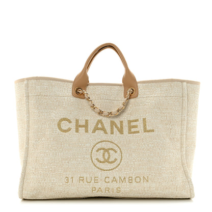 Chanel Canvas Large Deauville Tote Light Beige 1 of 10