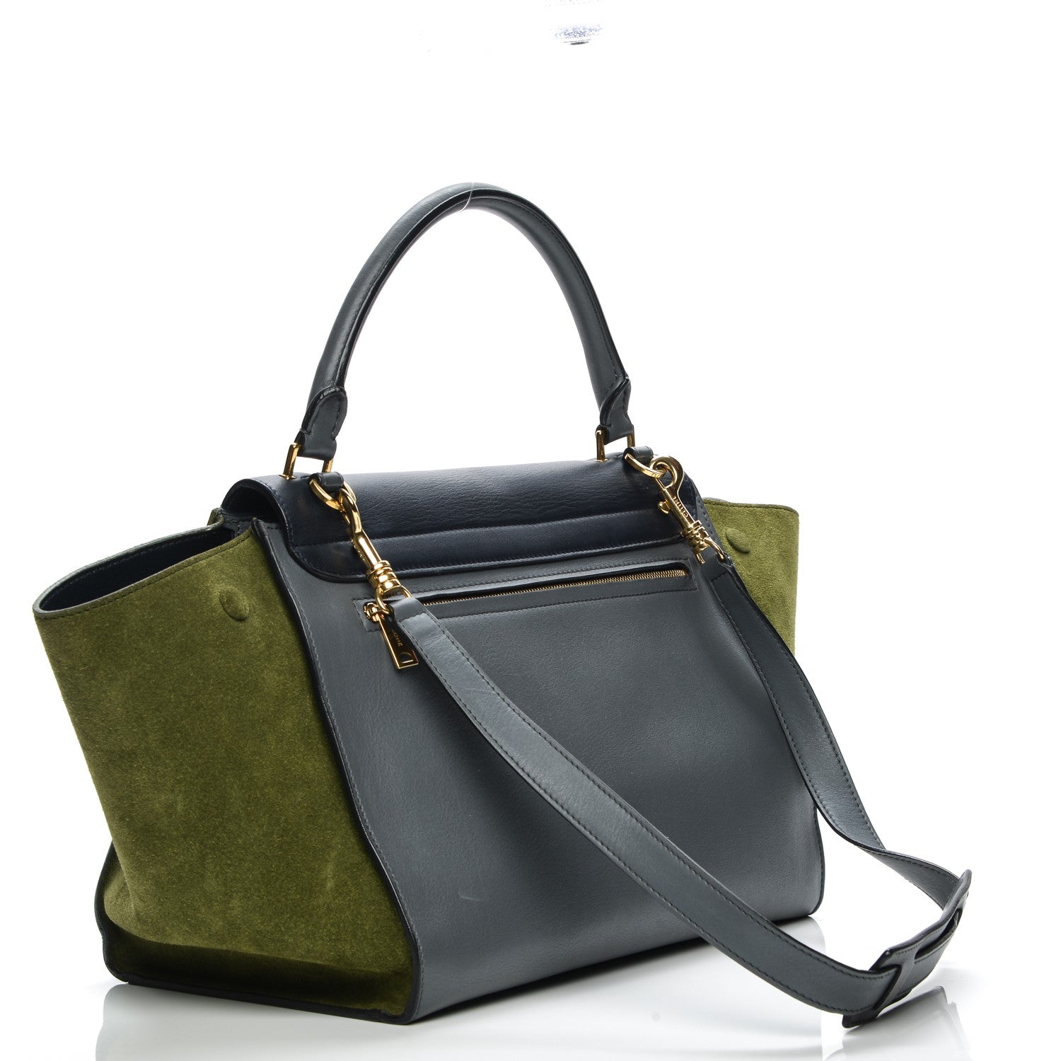 Celine Calfskin Suede Medium Tri-Color Trapeze Green 3 of 6