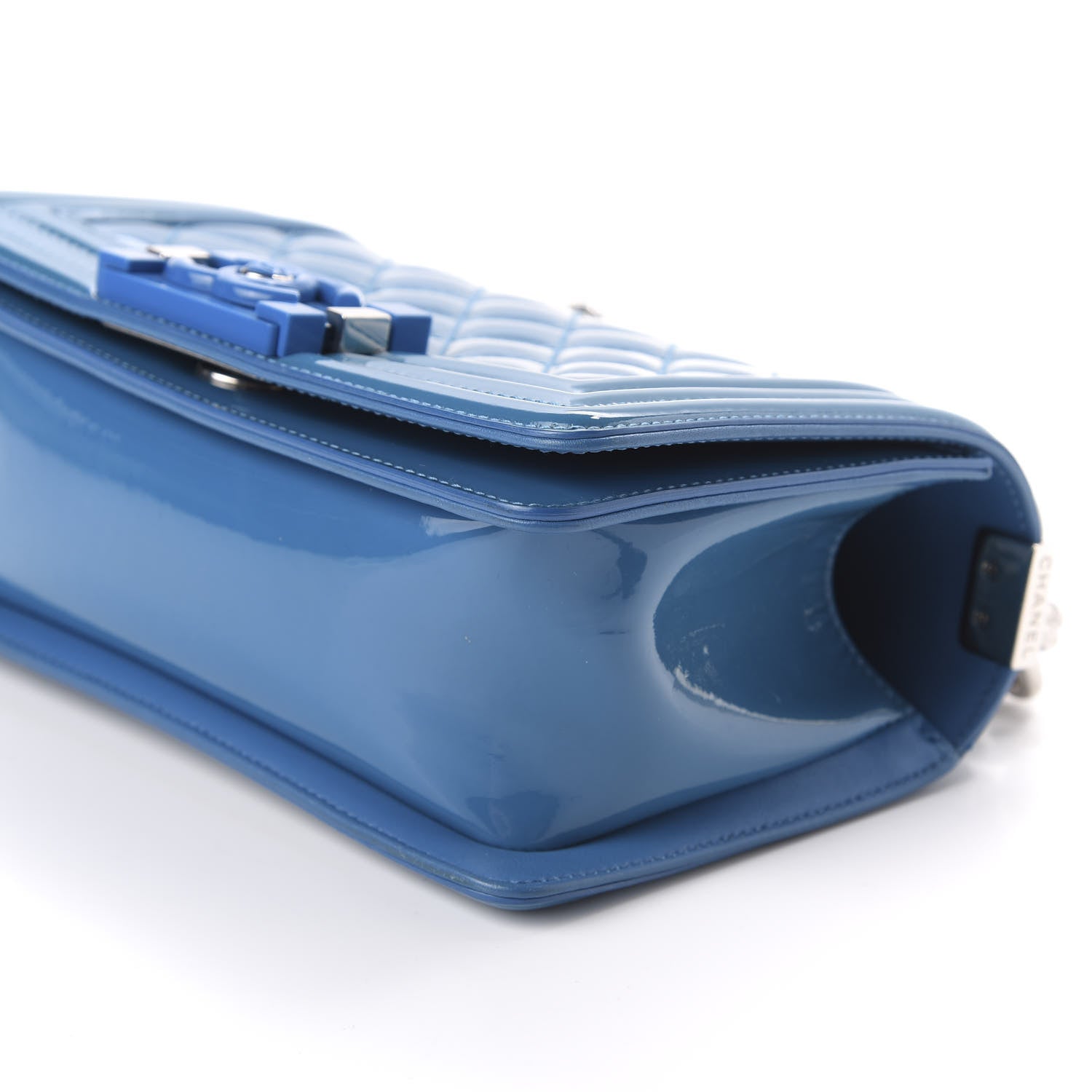 Chanel Patent Calfskin Quilted Small Plexiglass Boy Flap Blue 7 of 10