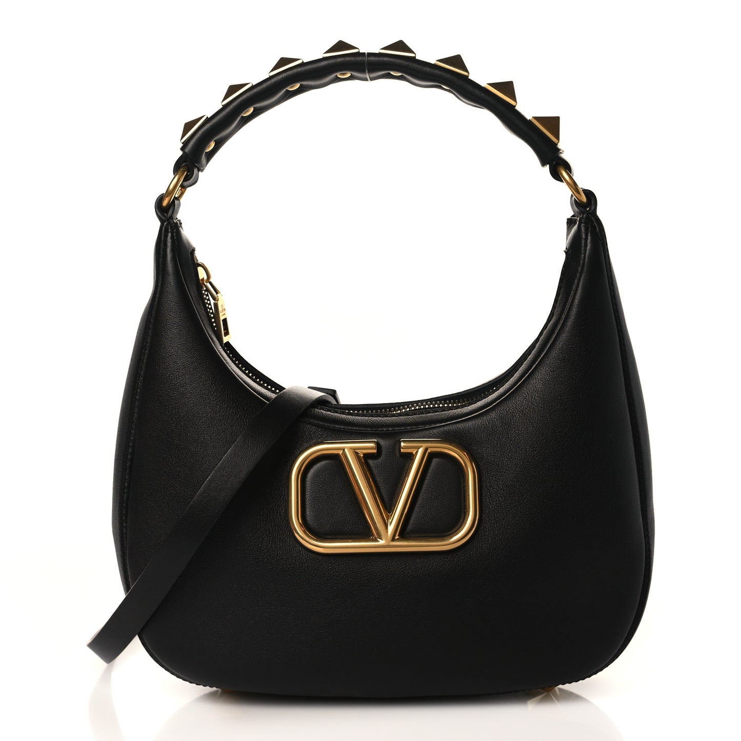 Calfskin Stud Sign Zip Hobo Black