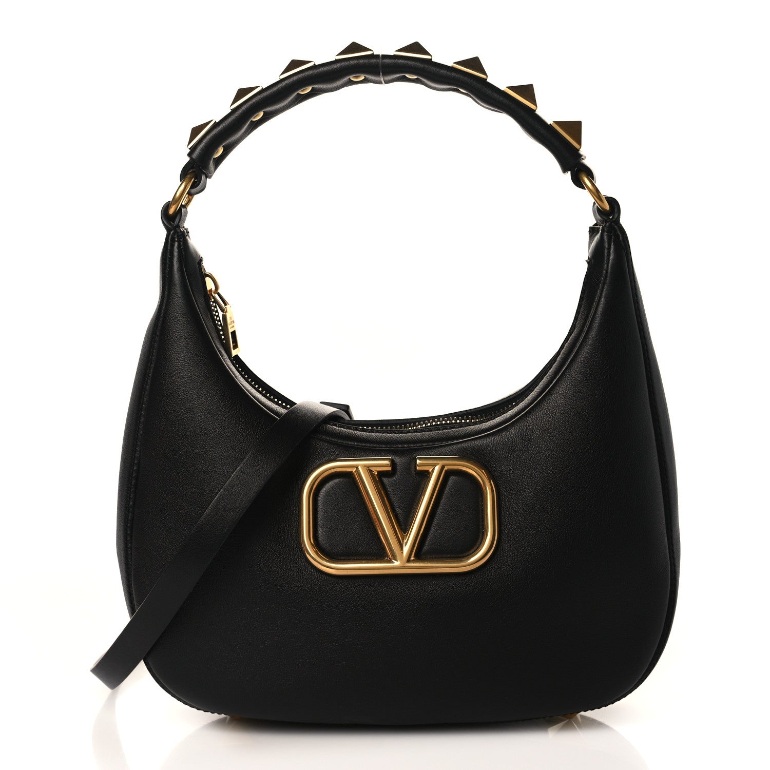 Valentino Garavani Calfskin Stud Sign Zip Hobo Black 1 of 7