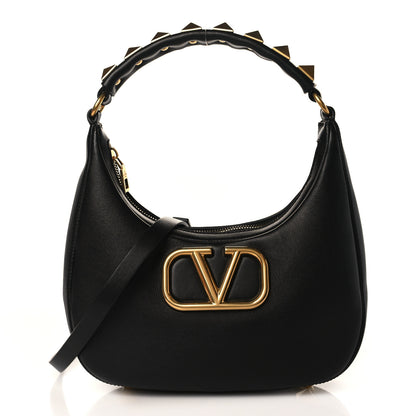 Valentino Garavani Calfskin Stud Sign Zip Hobo Black 1 of 7