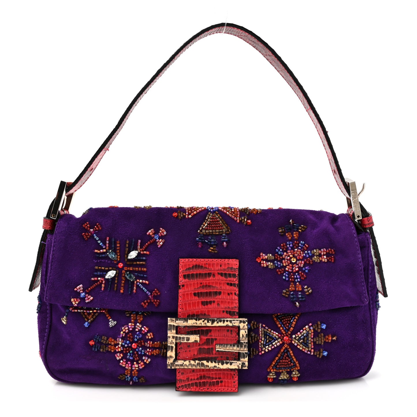 Suede Beaded Lizard Baguette Purple Multicolor