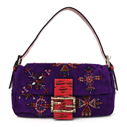 Fendi Suede Beaded Lizard Baguette Purple Multicolor 1 of 9