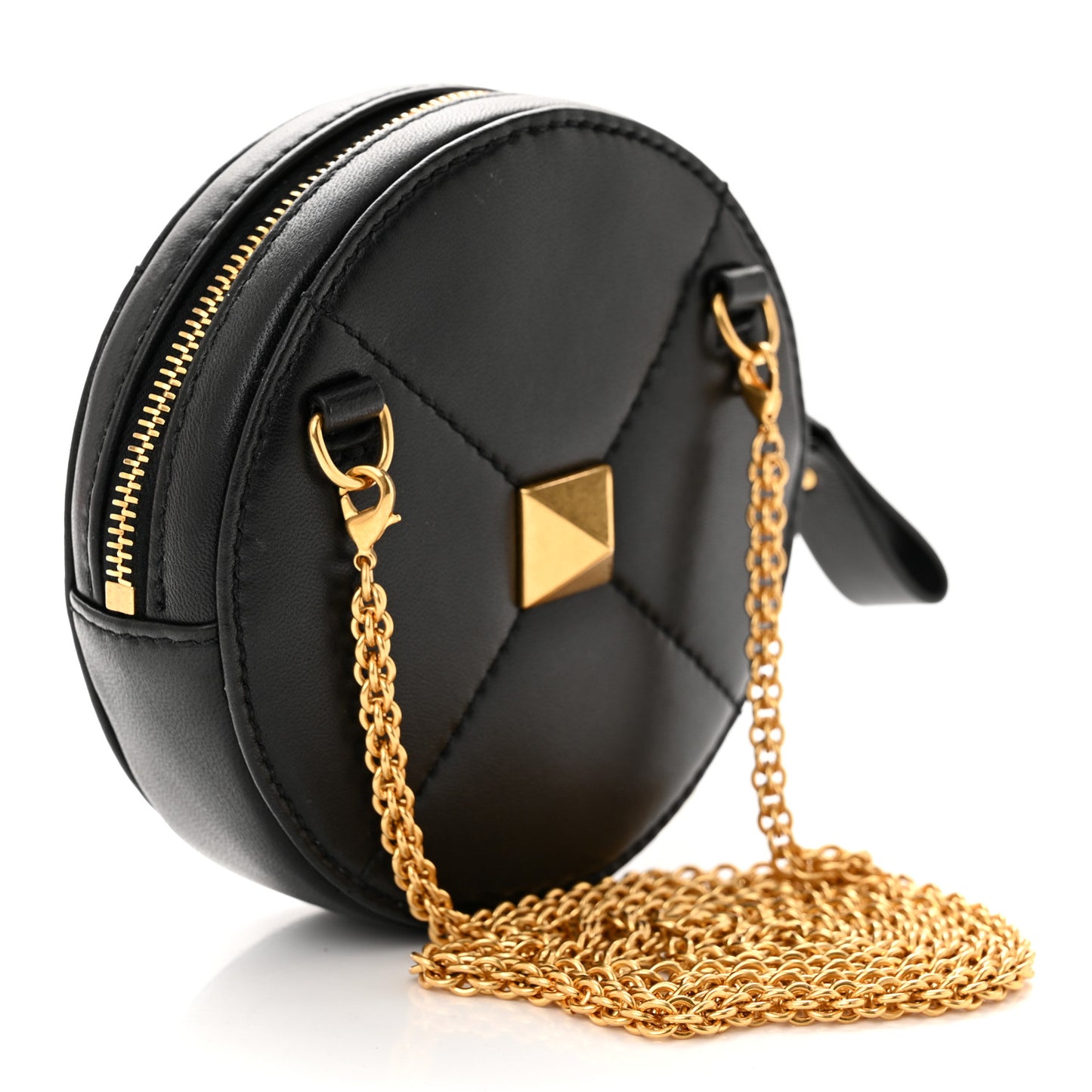 Calfskin Roman Stud Round Crossbody Bag Black