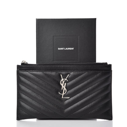 Saint Laurent Grain De Poudre Chevron Monogram Bill Pouch Black 8 of 8