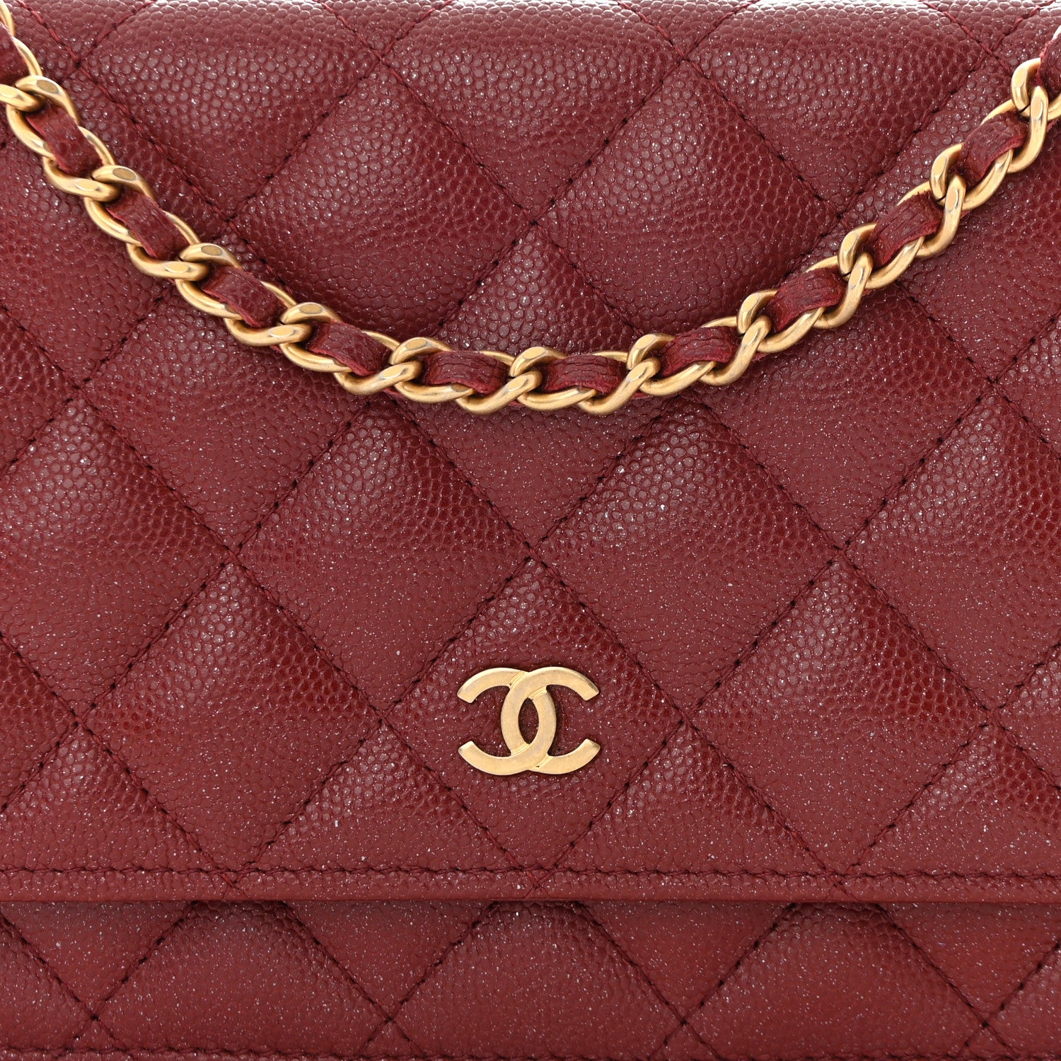 Chanel Metallic Caviar Quilted Wallet on Chain WOC Burgundy 9 of 11