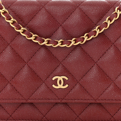 Chanel Metallic Caviar Quilted Wallet on Chain WOC Burgundy 9 of 11