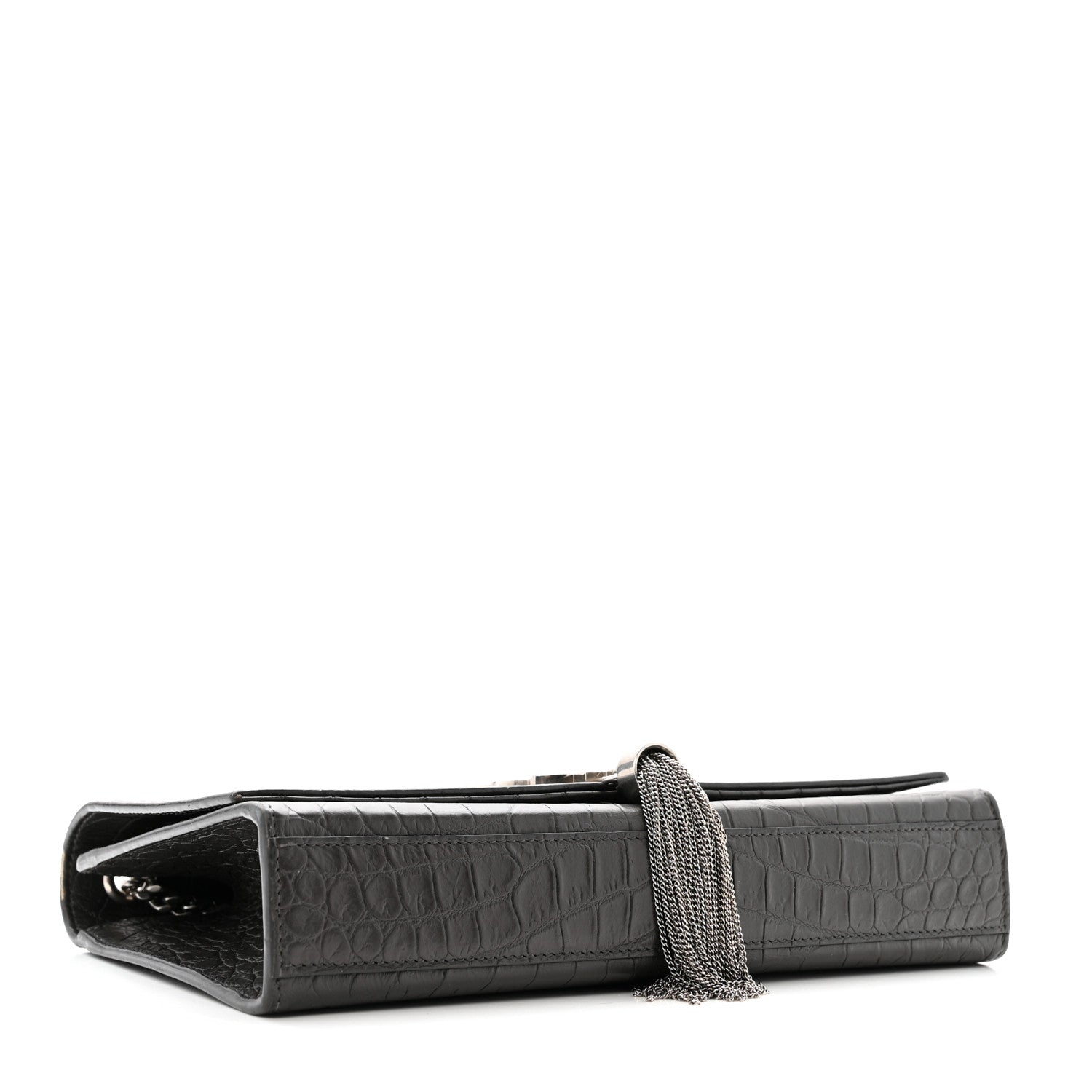 Saint Laurent Calfskin Crocodile Embossed Medium Classic Monogram Kate Tassel Satchel Storm 3 of 13