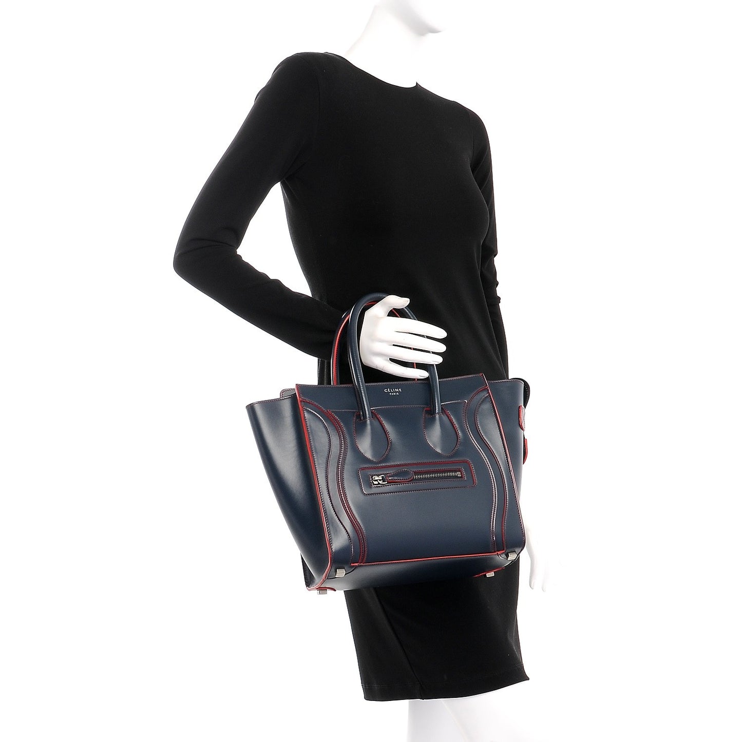 Satin Debossed Calfskin Micro Luggage Navy Blue