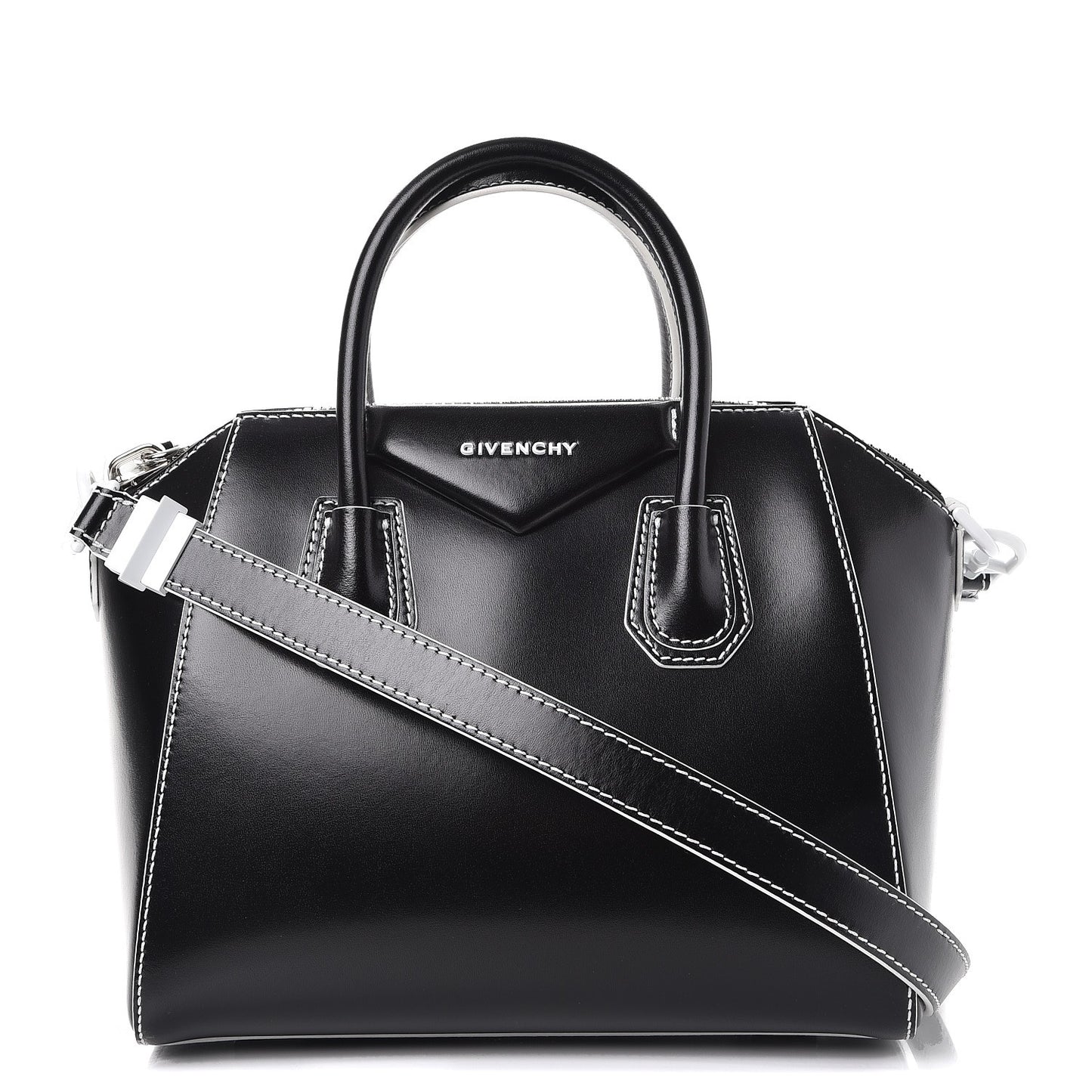 Calfskin Contrast Topstitch Small Antigona Black White