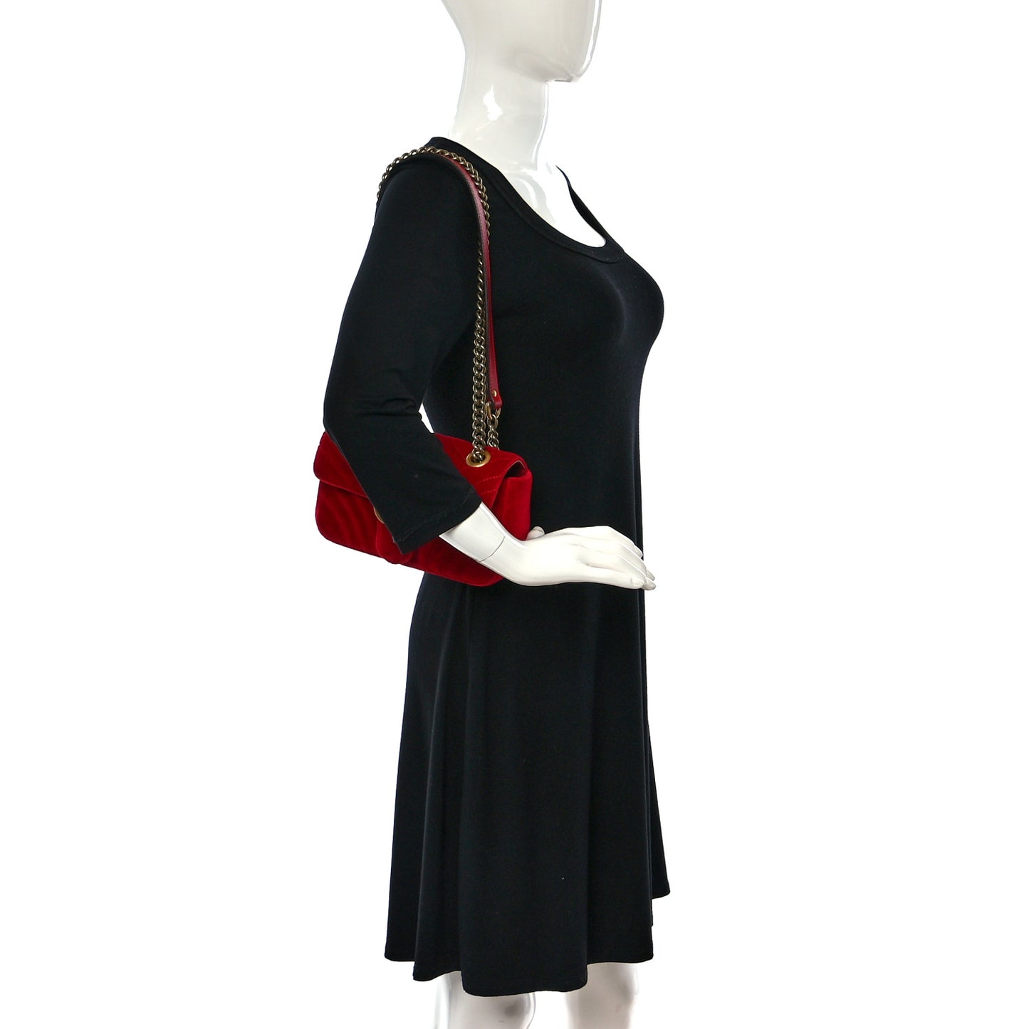Velvet Matelasse Mini GG Marmont Shoulder Bag Hibiscus Red