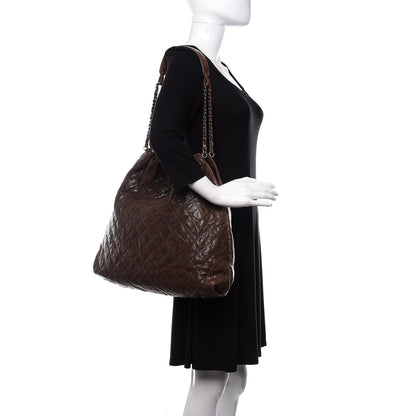 Chanel Distressed Glazed Caviar Quilted Large Elastic Tote Brown 2 of 10