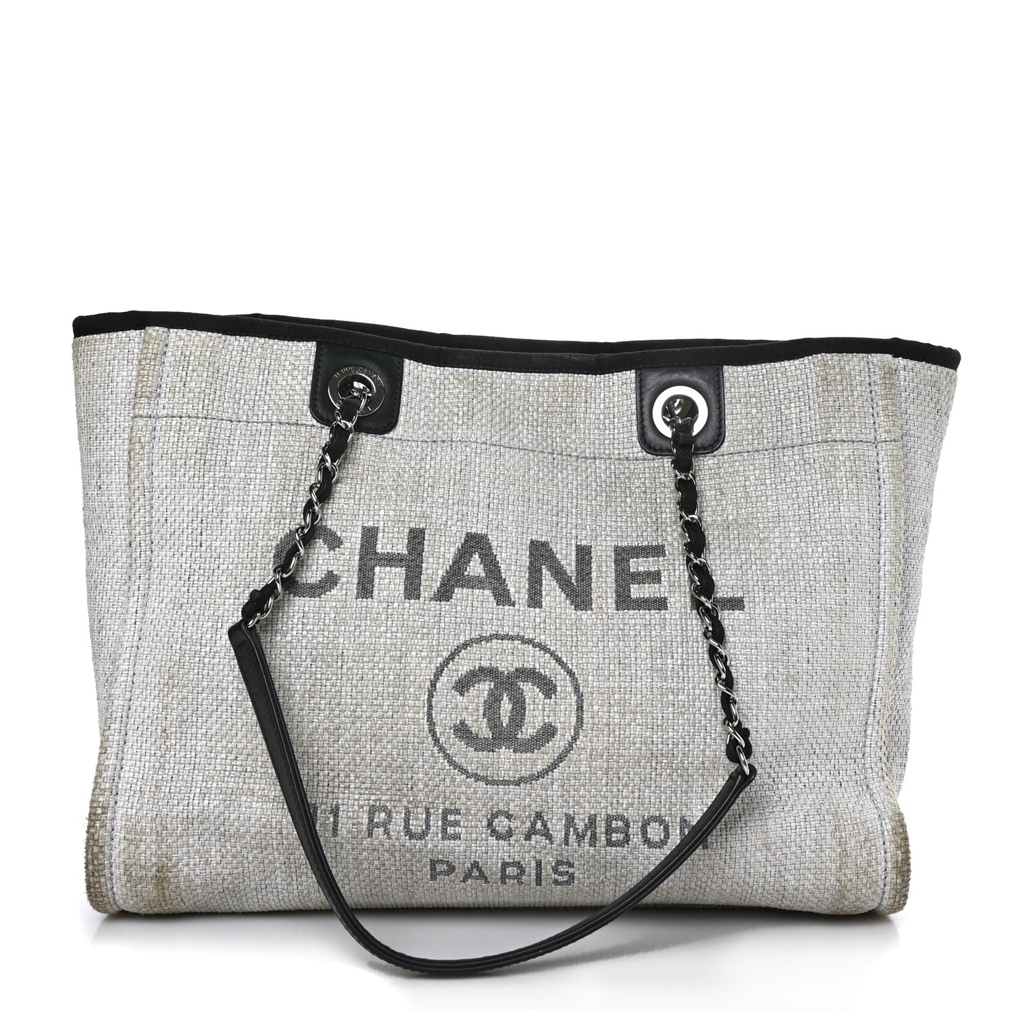 Woven Straw Raffia Small Deauville Tote Grey