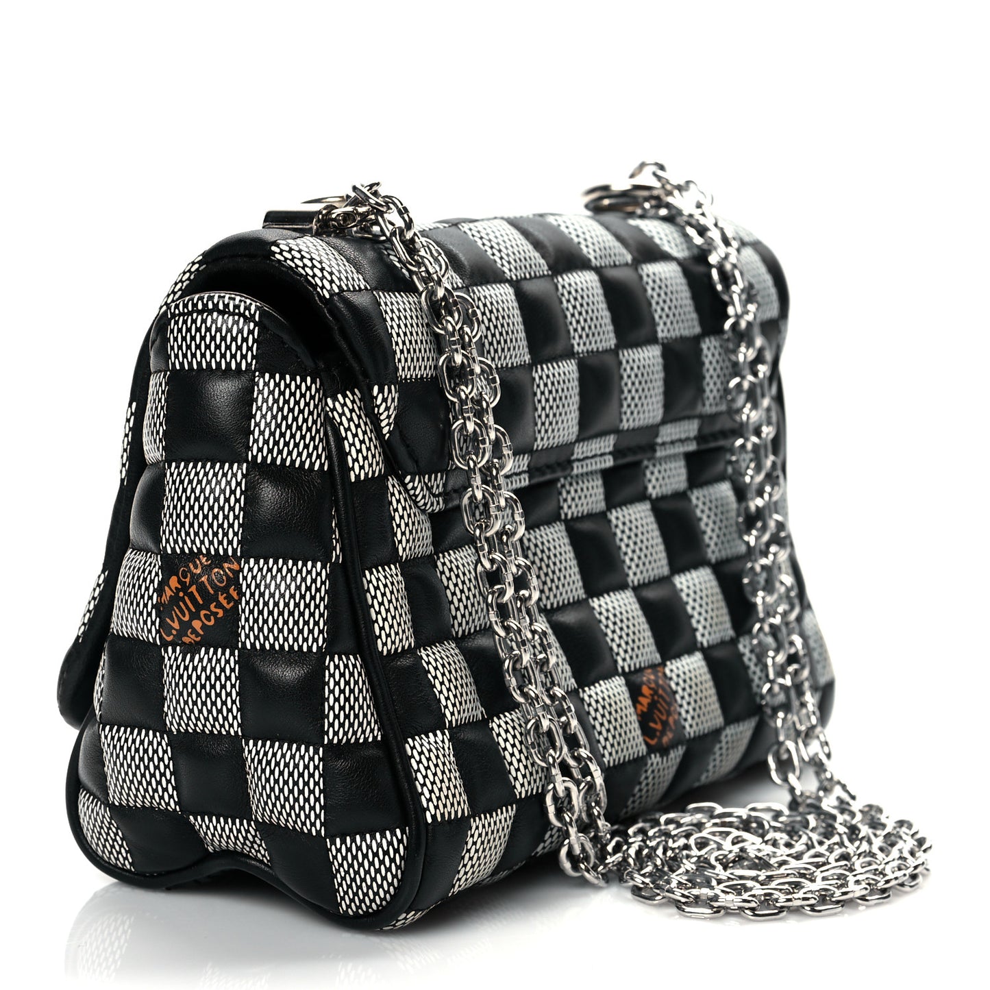 Calfskin Damier Twist Shoulder Bag BB Black White