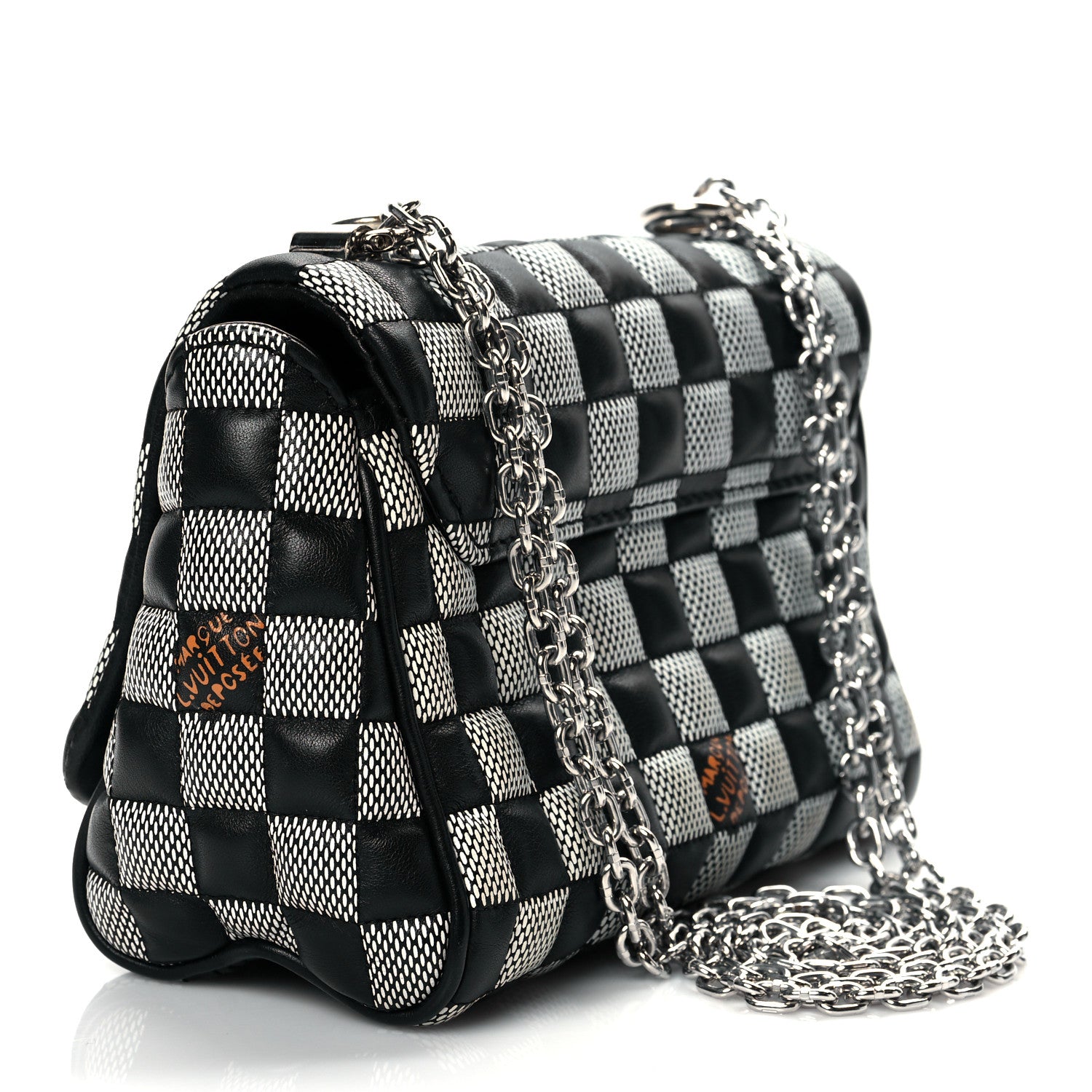 Louis Vuitton Calfskin Damier Twist Shoulder Bag BB Black White 3 of 9
