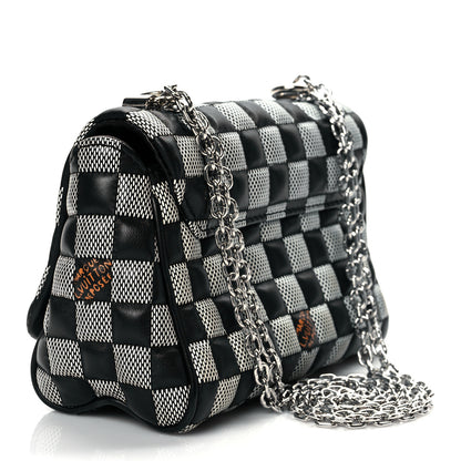 Louis Vuitton Calfskin Damier Twist Shoulder Bag BB Black White 3 of 9