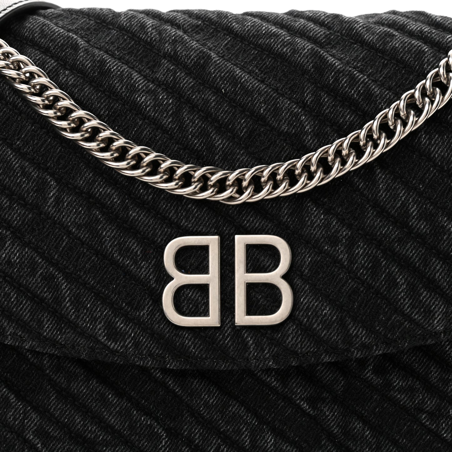 Destroyed Denim Jacquard Logo Matelasse M BB Round Shoulder Bag Black