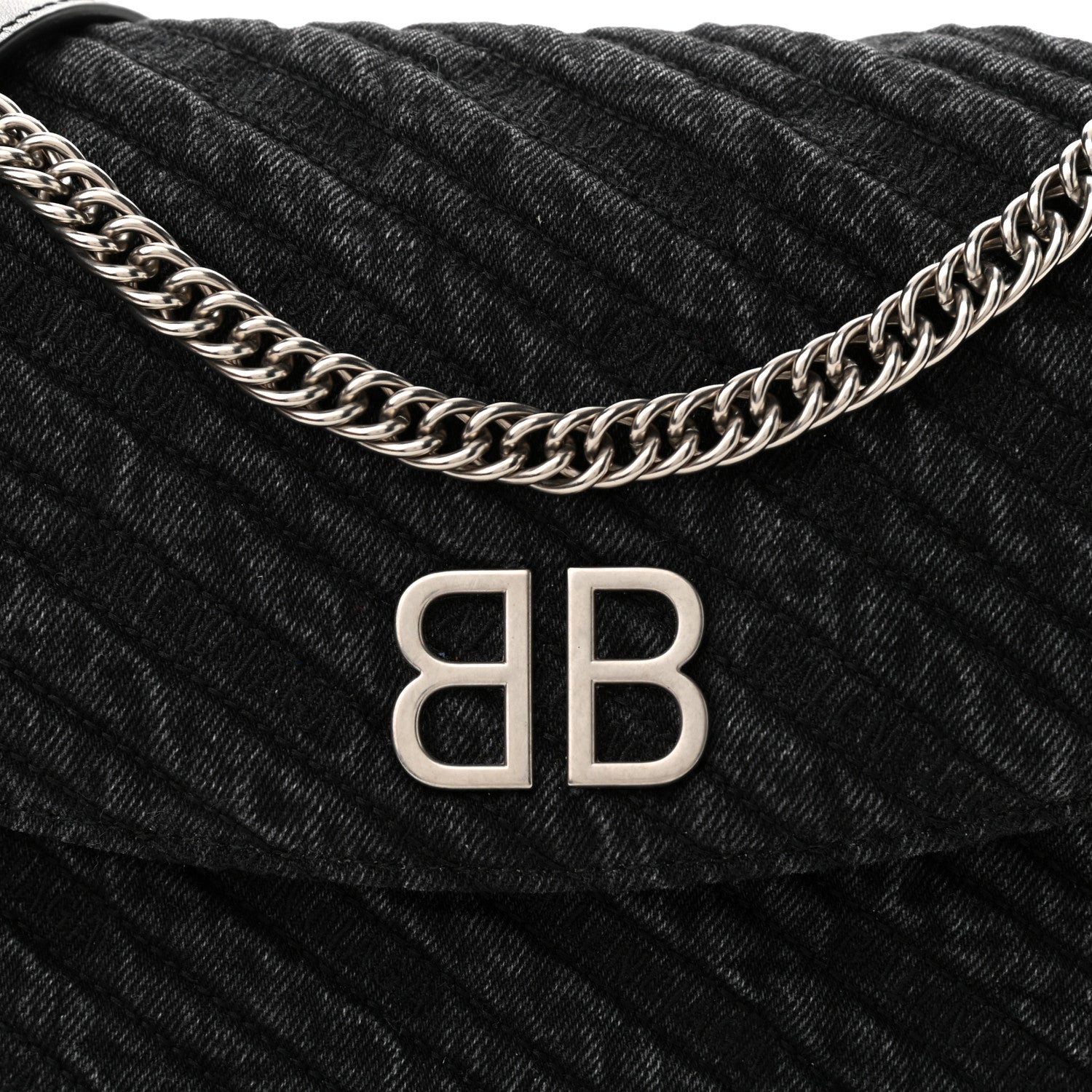 Balenciaga Destroyed Denim Jacquard Logo Matelasse M BB Round Shoulder Bag Black 6 of 8