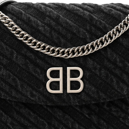 Balenciaga Destroyed Denim Jacquard Logo Matelasse M BB Round Shoulder Bag Black 6 of 8