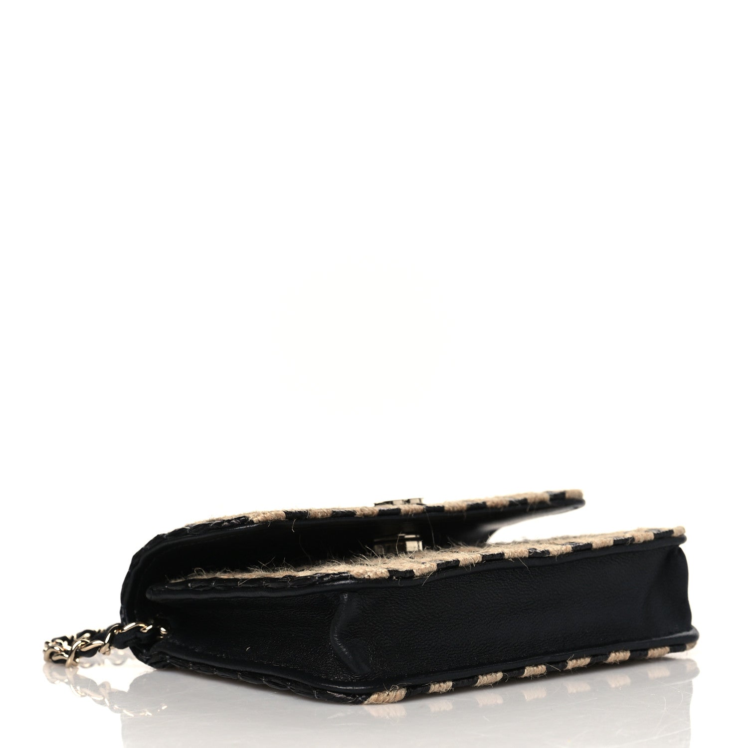 Chanel Raffia Jute Striped Belt Bag Black Beige 3 of 11