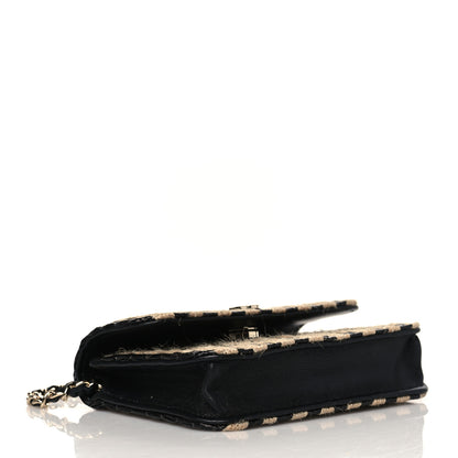 Chanel Raffia Jute Striped Belt Bag Black Beige 3 of 11