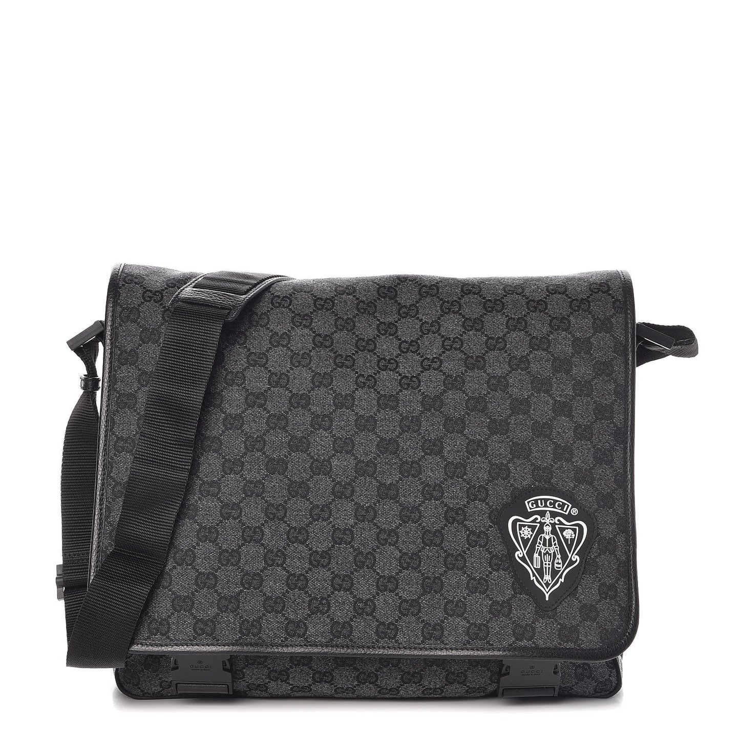 Denim Monogram Hysteria Double Buckle Flap Messenger Bag