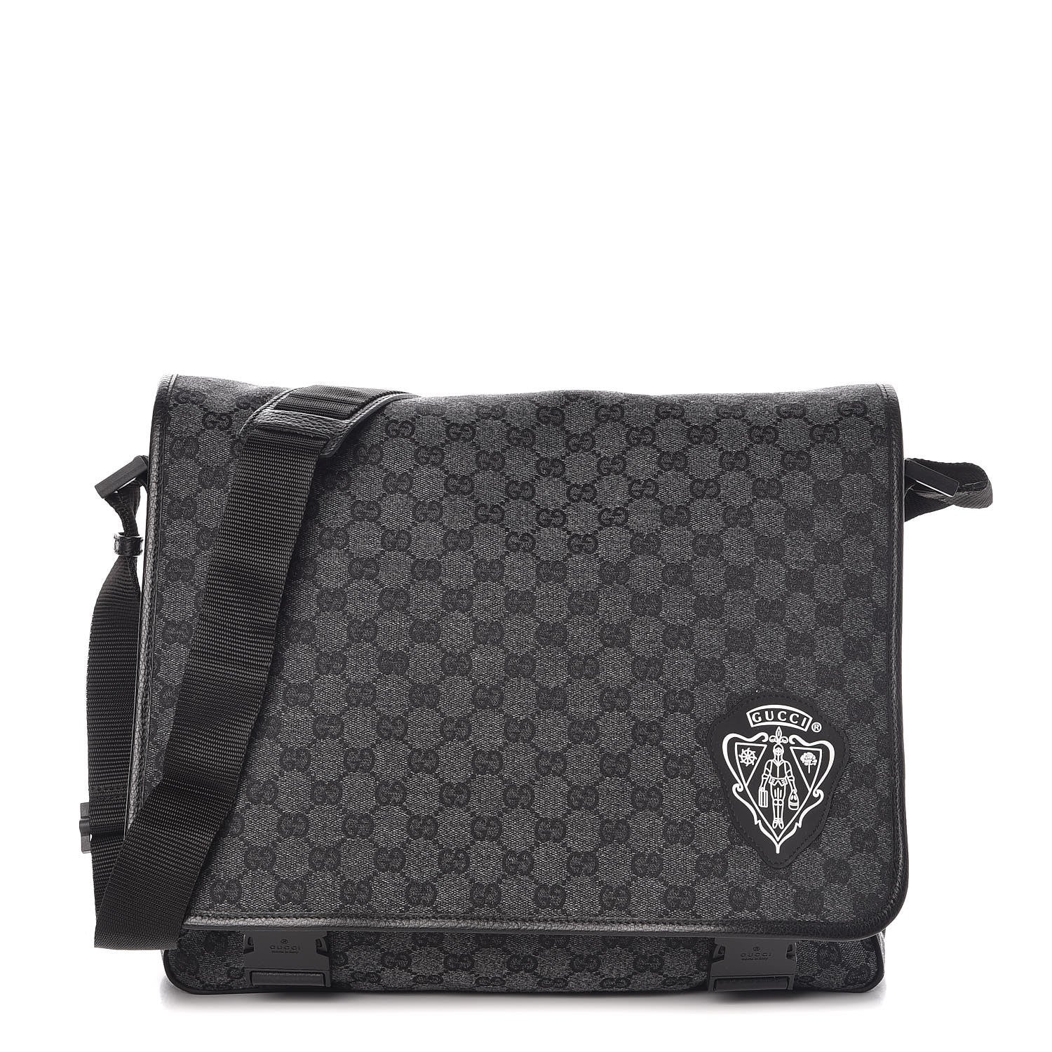 Gucci Denim Monogram Hysteria Double Buckle Flap Messenger Bag 1 of 10