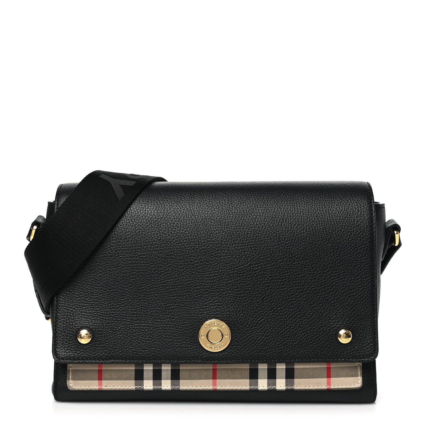 Coated Canvas Calfskin Vintage Check Medium Note Crossbody Bag Black
