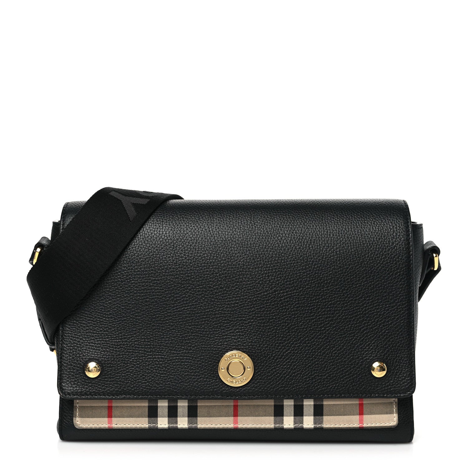 Burberry Coated Canvas Calfskin Vintage Check Medium Note Crossbody Bag Black 1 of 10