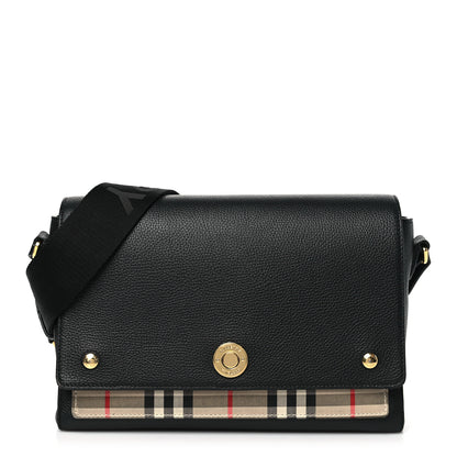Burberry Coated Canvas Calfskin Vintage Check Medium Note Crossbody Bag Black 1 of 10