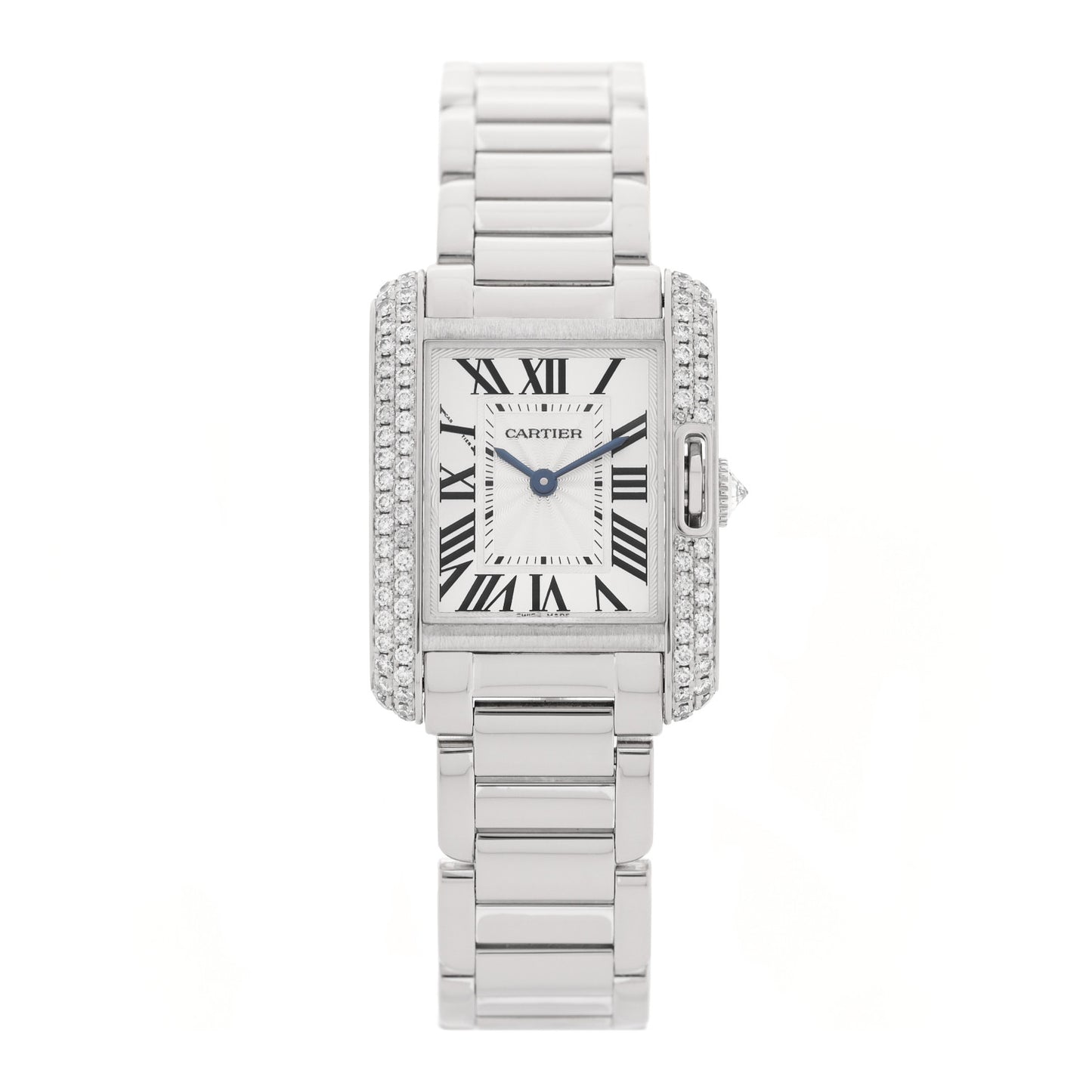 18K White Gold Diamond Bezel 23mm Tank Anglaise Quartz Watch