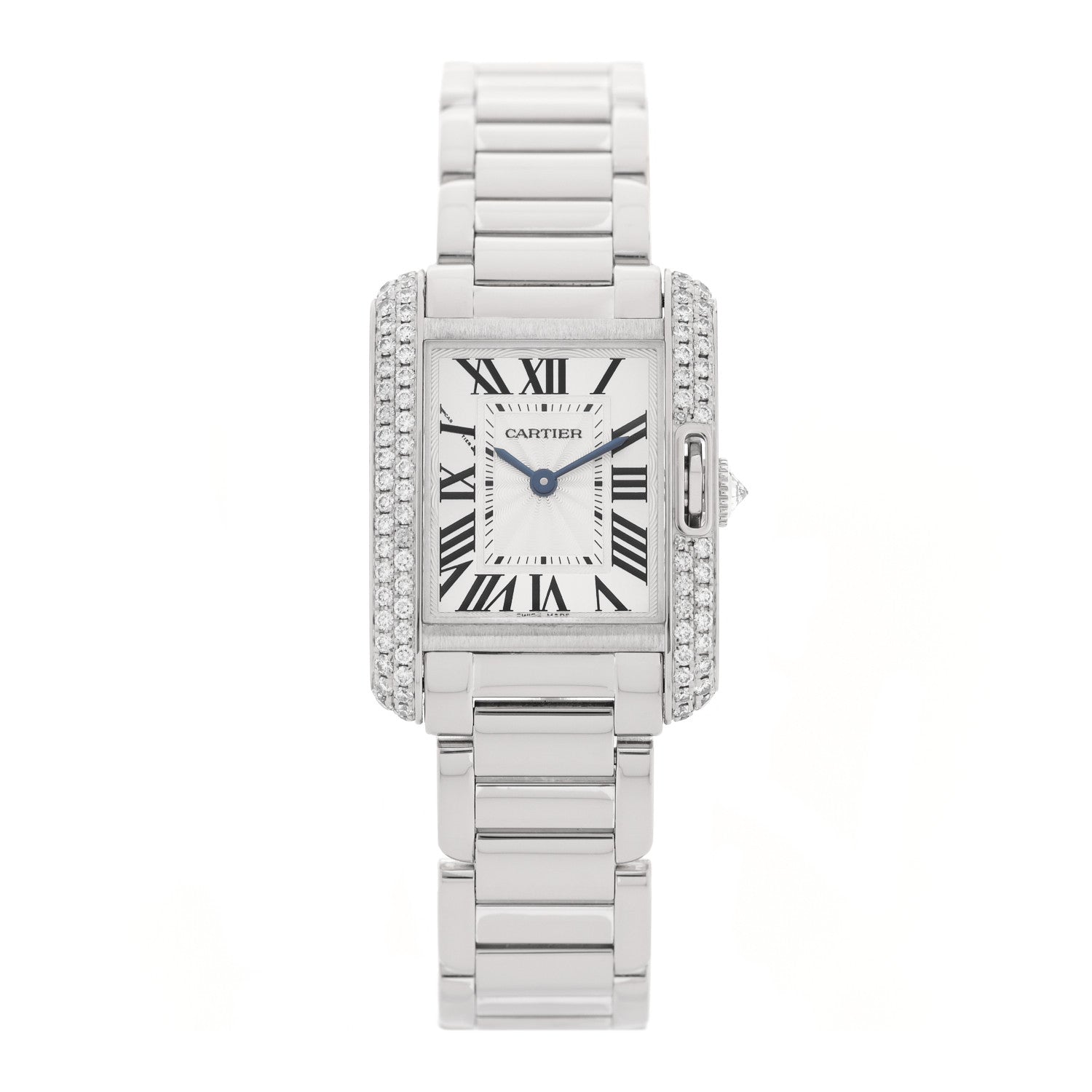 Cartier 18K White Gold Diamond Bezel 23mm Tank Anglaise Quartz Watch 1 of 5