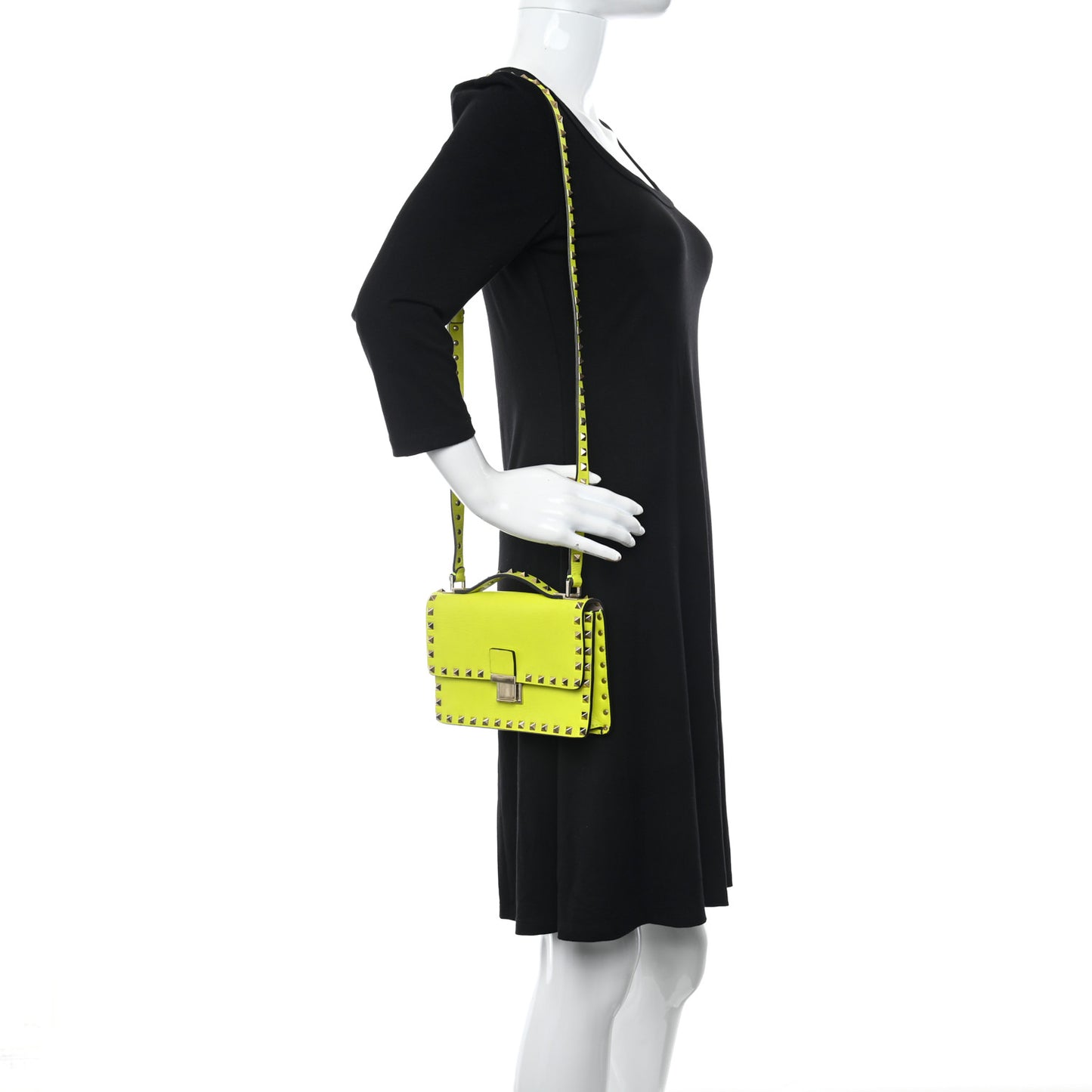 Calfskin Rockstud Top Handle Crossbody Bag Yellow Fluo