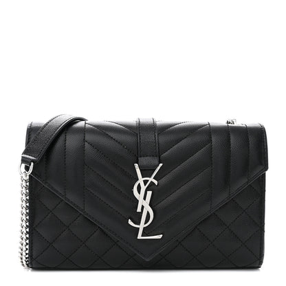 Saint Laurent Grain De Poudre Textured Mixed Matelasse Triquilt Small Monogram Satchel Black 1 of 9