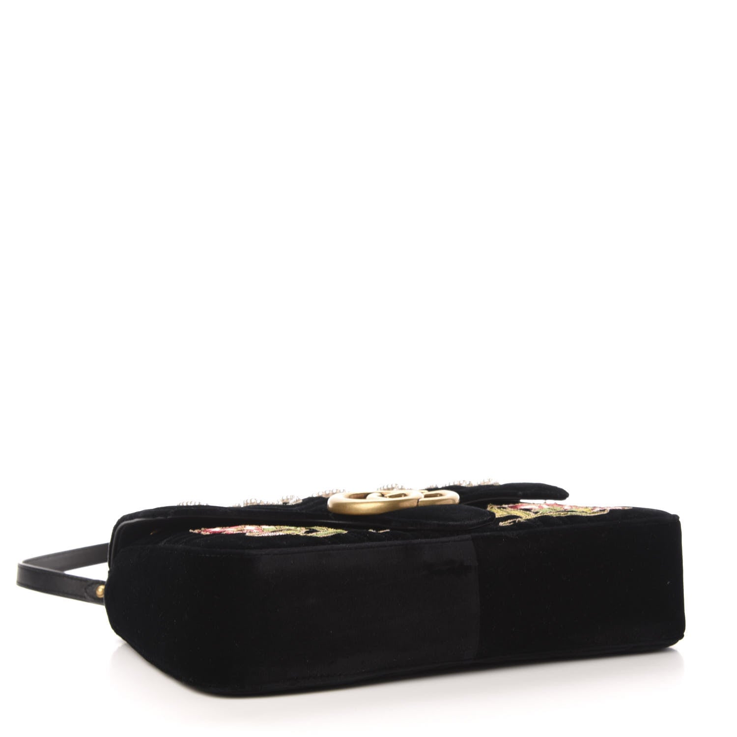 Gucci Velvet Matelasse Loved Embroidered Medium GG Marmont Shoulder Bag Black 4 of 11