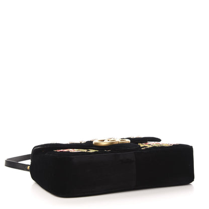 Gucci Velvet Matelasse Loved Embroidered Medium GG Marmont Shoulder Bag Black 4 of 11