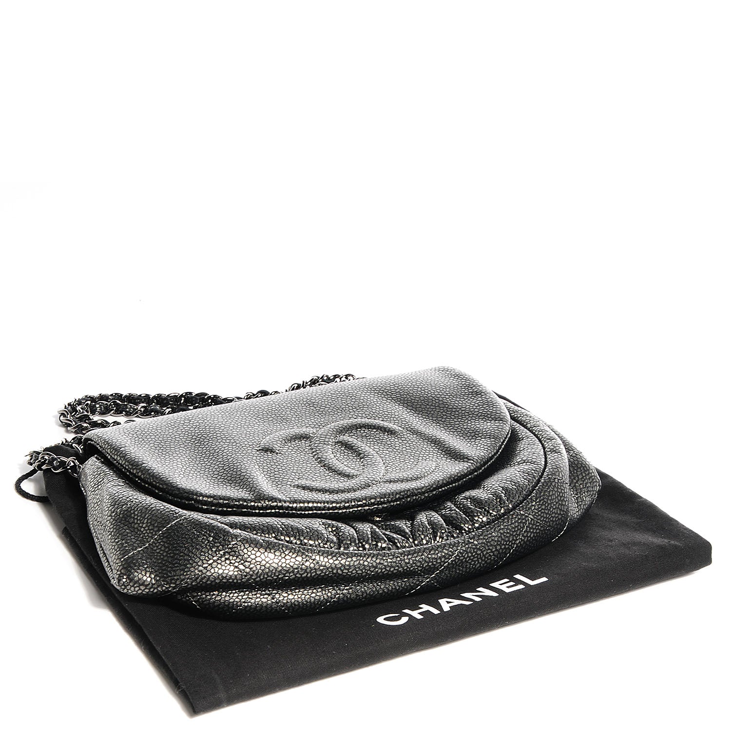 Chanel Metallic Caviar Half Moon Wallet On Chain WOC Dark Silver 4 of 7