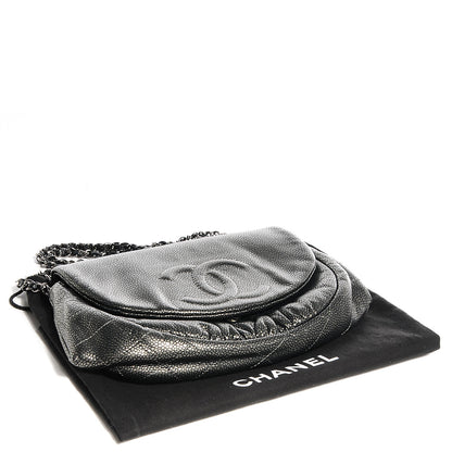 Chanel Metallic Caviar Half Moon Wallet On Chain WOC Dark Silver 4 of 7